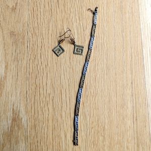 Gold and Silver Geometric Bracelet and Earrings.